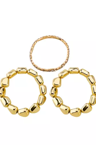 Set of 3 Stretchable Stone Studded Wraparound Bracelets | 18K Gold Plated Stainless Steel Set