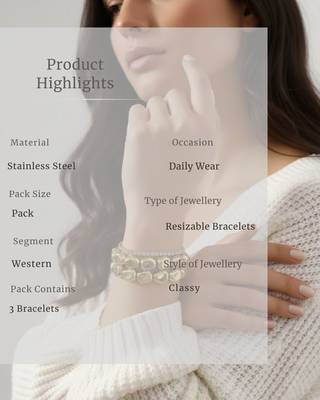 Set of 3 Stretchable Stone Studded Wraparound Bracelets | 18K Gold Plated Stainless Steel Set 4