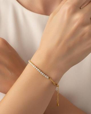 White Tennis Bracelet | 925 Silver Gold Plated Trendy Link Bracelet for Women 1