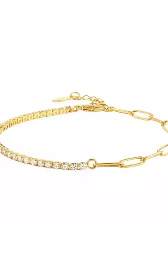 White Tennis Bracelet | 925 Silver Gold Plated Trendy Link Bracelet for Women