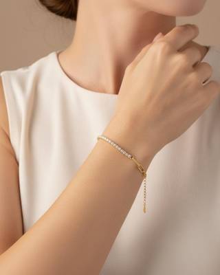 White Tennis Bracelet | 925 Silver Gold Plated Trendy Link Bracelet for Women 3