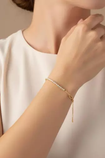 White Tennis Bracelet | 925 Silver Gold Plated Trendy Link Bracelet for Women