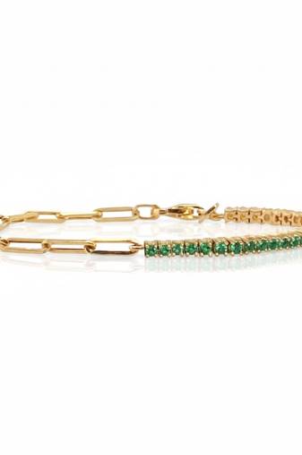 Green Tennis Bracelet | 925 Silver Gold Plated Trendy Link Bracelet for Women
