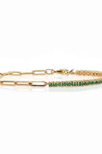 Green Tennis Bracelet | 925 Silver Gold Plated Trendy Link Bracelet for Women