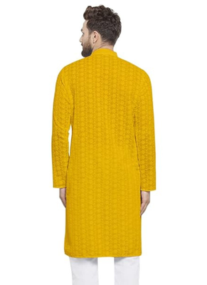 Yellow chikankari cotton embroidery men kurta 2