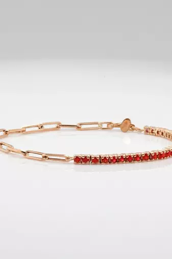 Red Tennis Bracelet | 925 Silver Gold Plated Trendy Link Bracelet for Women