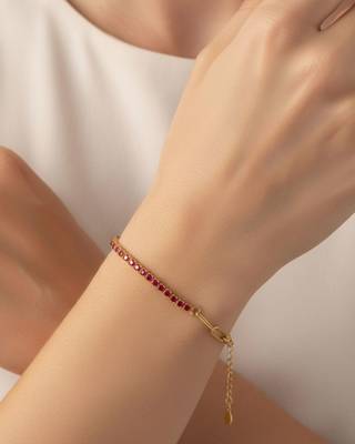 Red Tennis Bracelet | 925 Silver Gold Plated Trendy Link Bracelet for Women 3