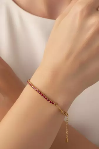 Red Tennis Bracelet | 925 Silver Gold Plated Trendy Link Bracelet for Women