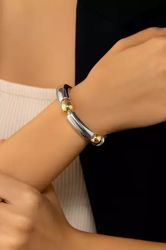 Premium Dual Tone Beaded Bracelet | 18K Gold Plated Anti-Tarnish Gold Ball & Silver Bead Bracelet