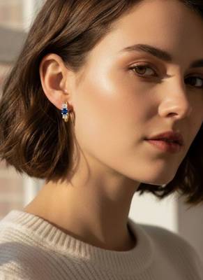 Blue 3 Stone Huggie Earrings | Prism Glow 925 Silver Minimal Luxury Jewellery 1