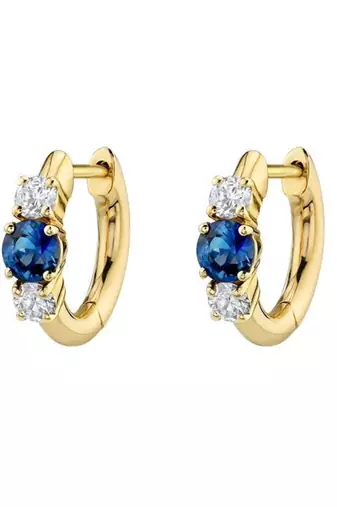 Blue 3 Stone Huggie Earrings | Prism Glow 925 Silver Minimal Luxury Jewellery