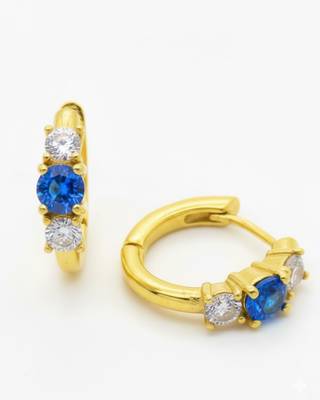 Blue 3 Stone Huggie Earrings | Prism Glow 925 Silver Minimal Luxury Jewellery 3