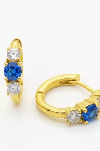 Blue 3 Stone Huggie Earrings | Prism Glow 925 Silver Minimal Luxury Jewellery
