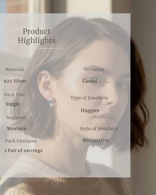 Blue 3 Stone Huggie Earrings | Prism Glow 925 Silver Minimal Luxury Jewellery 4