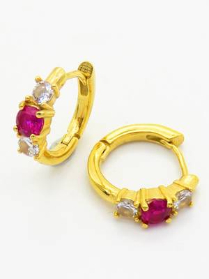 Red 3 Stone Huggie Earrings | Prism Glow 925 Silver Minimal Luxury Jewellery 2