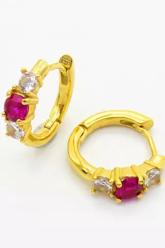 Red 3 Stone Huggie Earrings | Prism Glow 925 Silver Minimal Luxury Jewellery
