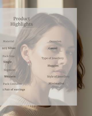 Red 3 Stone Huggie Earrings | Prism Glow 925 Silver Minimal Luxury Jewellery 4