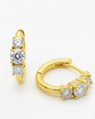 White 3 Stone Huggie Earrings | Prism Glow 925 Silver Minimal Luxury Jewellery 2