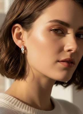 White 3 Stone Huggie Earrings | Prism Glow 925 Silver Minimal Luxury Jewellery 3