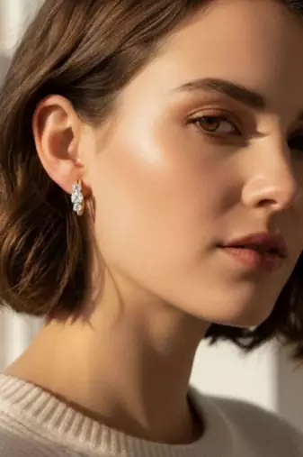 White 3 Stone Huggie Earrings | Prism Glow 925 Silver Minimal Luxury Jewellery