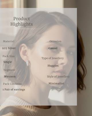 White 3 Stone Huggie Earrings | Prism Glow 925 Silver Minimal Luxury Jewellery 4