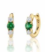 Green 3 Stone Huggie Earrings | Prism Glow 925 Silver Minimal Luxury Jewellery