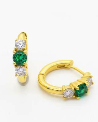 Green Stone Huggie Earrings | Prism Glow 925 Silver Minimal Luxury Jewellery 2