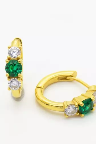 Green Stone Huggie Earrings | Prism Glow 925 Silver Minimal Luxury Jewellery