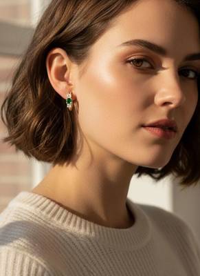Green Stone Huggie Earrings | Prism Glow 925 Silver Minimal Luxury Jewellery 3