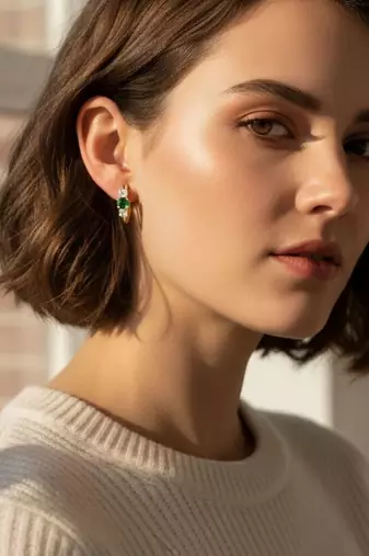 Green Stone Huggie Earrings | Prism Glow 925 Silver Minimal Luxury Jewellery
