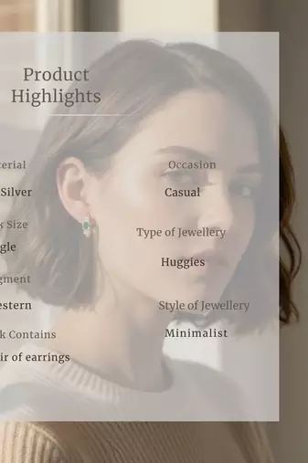 Green Stone Huggie Earrings | Prism Glow 925 Silver Minimal Luxury Jewellery