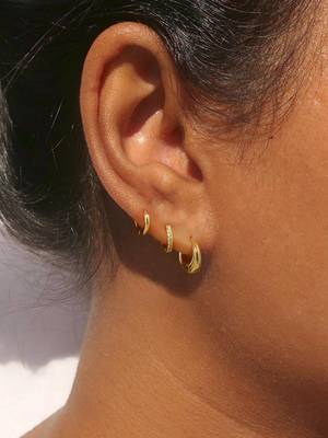 Trio Chic Set of 3 Huggie Earrings | Gold Plated Anti-Tarnish Hoops 2