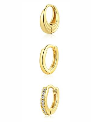 Trio Chic Set of 3 Huggie Earrings | Gold Plated Anti-Tarnish Hoops 3