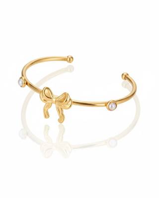 Pearl Studded Bow Cuff Bracelet | 18K Gold Plated Stainless Steel Bracelet for Women 2