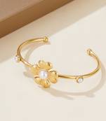 Premium Flower Cuff Bracelet with Pearls | Stainless Steel 18K Gold Plated Jewellery for Women