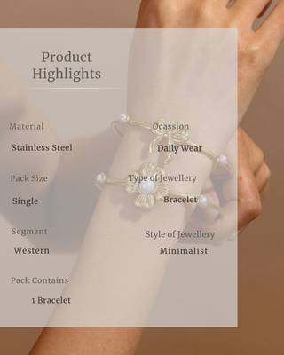 Premium Flower Cuff Bracelet with Pearls | Stainless Steel 18K Gold Plated Jewellery for Women 5