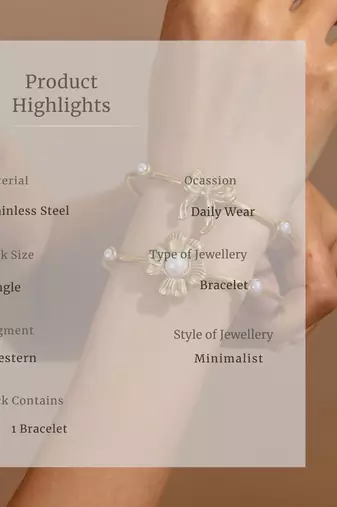 Premium Flower Cuff Bracelet with Pearls | Stainless Steel 18K Gold Plated Jewellery for Women