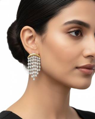 White Aura Chandelier Earrings | Gold Plated CZ Stone Party Wear Earrings 4