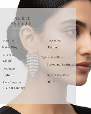 White Aura Chandelier Earrings | Gold Plated CZ Stone Party Wear Earrings 6