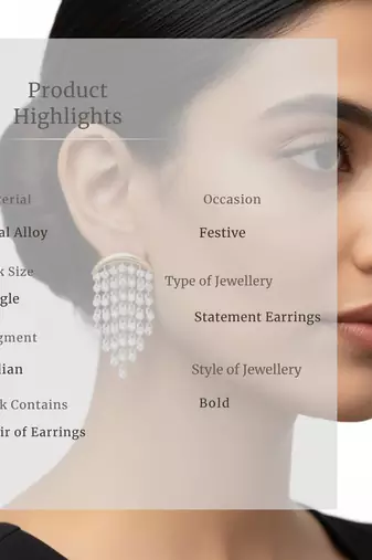 White Aura Chandelier Earrings | Gold Plated CZ Stone Party Wear Earrings
