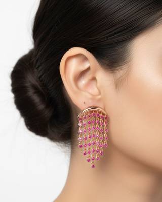 Red Aura Chandelier Earrings | Gold Plated CZ Stone Party Wear Earrings 3