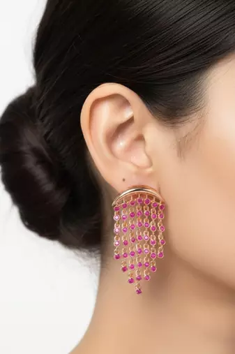 Red Aura Chandelier Earrings | Gold Plated CZ Stone Party Wear Earrings