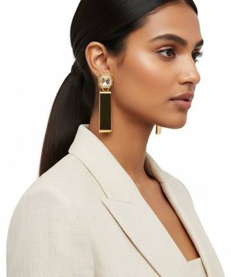 Gold Plated Party Statement Earrings for Women | CZ Diamond-Look Crystal Drop Danglers | Anti Tarnish Stud Earrings 2