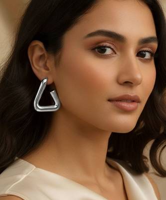 Silver triangle hollow drop earrings for women 3