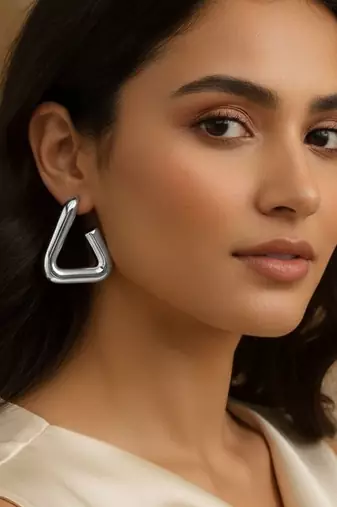 Silver triangle hollow drop earrings for women