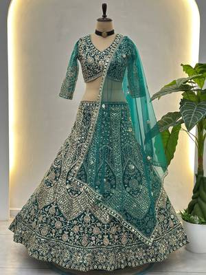 Notable Sea Green Sequins Net Reception Wear Lehenga Choli 6