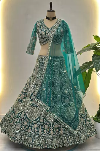 Notable Sea Green Sequins Net Reception Wear Lehenga Choli