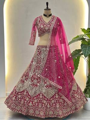 Shiny Pink Codding Embroidery Net Engagement Wear Lehenga With Blouse 6