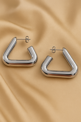 Silver triangle hollow drop earrings for women 4