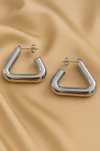 Silver triangle hollow drop earrings for women